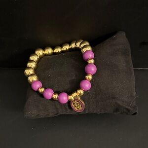 Rustic Cuff Gold and Purple Beaded Bracelet